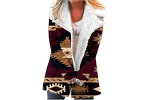 cllios Winter Coats for Women Vintage Western Aztec Jacket Fleece Lined Sherpa Coat Warm Parka Coat Outerwear with Pockets