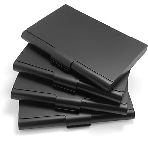 Aluminum Business Card Holder, Black Metal Business Card Case for Men & Women, Slim Pocket Card Holder with Secure Latch, Hol