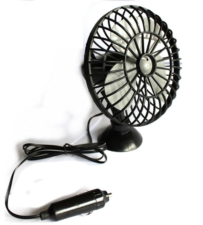 Ventilator mit Saugnapf 12V Schwenkfunktion Lüfter Klimaanlage für Zigarettenanzünder Ideal für Urlaub Camping Wohnwagen