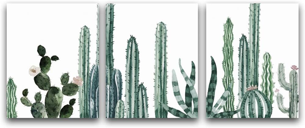 Simple Life Art Print Cactus Flower Art Painting Set of 3 (8”X10”), Botanical Watercolor Canvas Art Poster for Home Or Office Wall Decor, No Frame
