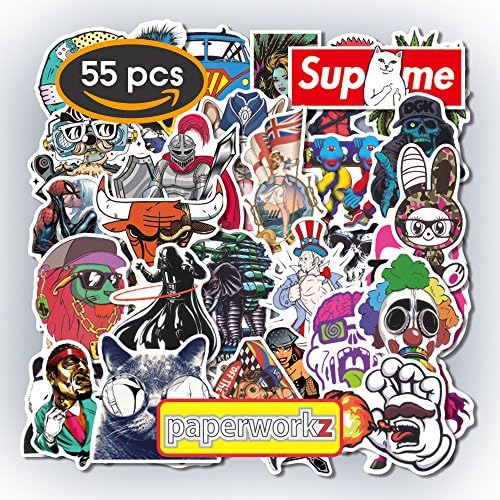 55-pcs Funny Graffiti Stickers for Laptop, Skateboard, Luggage, Car, Bike or Motorcycle - Vinyl Decals Waterproof Labels - Grand Variety by paperworkz