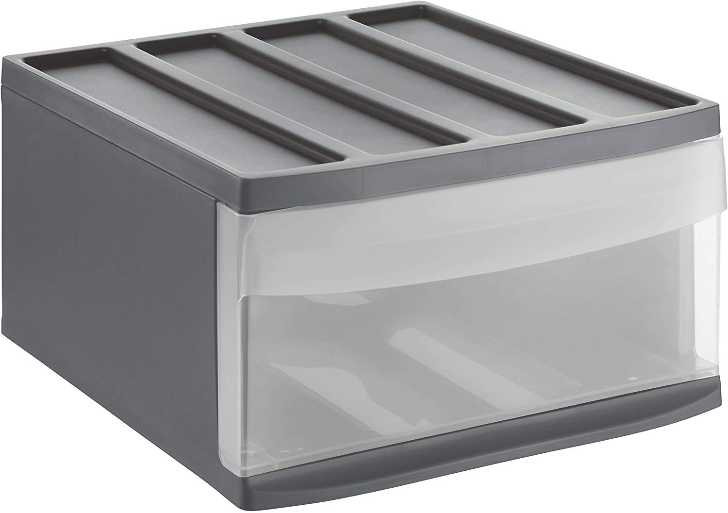 Rotho Systemix drawer box 1 drawer, plastic (PP) BPA-free, anthracite/transparent, L (39.5 x 34 x 20.3 cm)