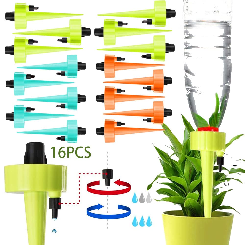 MEISHANG 16 Pieces Automatic Watering of Plants - Flowers - Garden, Potted Plants, Garden Plants, Flowers Watering System, Water Dispenser for Plants, Adjustable Watering System