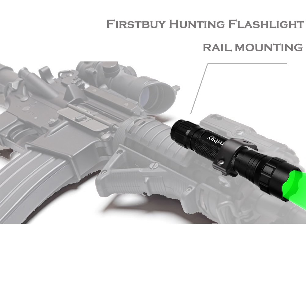 LENPOW Green Hunting Light Portable Torch Lantern Handeld Lamp Water Resistant Tactical LED Flashlight with Barrel and Rail Mount, Remote Pressure Switch, 18650 Rechargeable Battery, Battery Charger