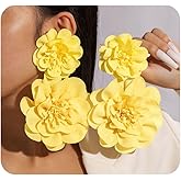 Long Fabric Large Flower Dangle Earrings for Women Bohemia Vintage Big Chiffon Floral Statement Earring Handmade Petal Drop Earrings Birthday Jewelry