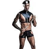 KAKU Police Costume gifts for Men's cosplay Sexy Underwear Clothes Pajamas Fun niform for bar Nightclub Stage Performance