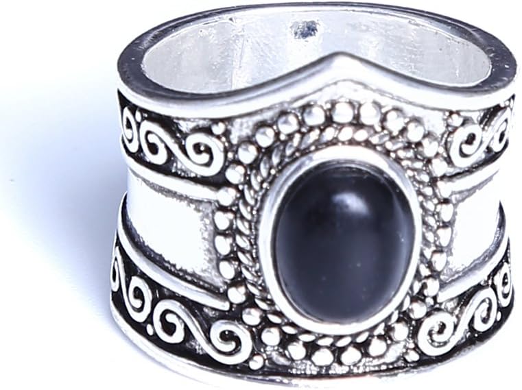 KUHRLRX Boho Style Ring Women Imitation Opal Moonstone Vintage Engagement Wedding Bridal Personalized Jewelry,Copper,Black Onyx
