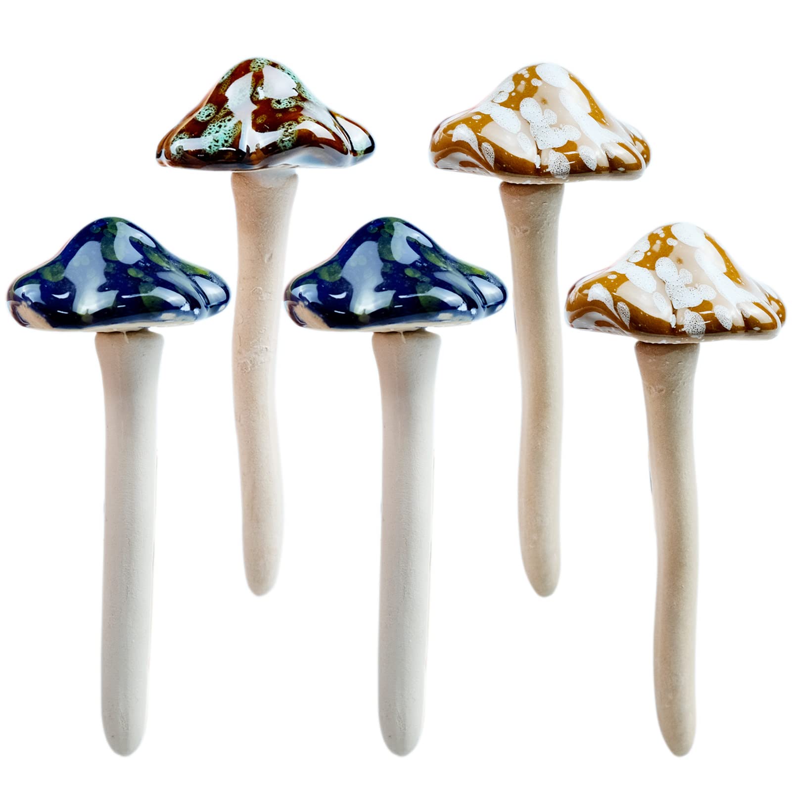 LTHERMELK 5 Pcs Colorful Garden Mushrooms Ceramic Mushrooms Toadstools, Outdoor Statue Pots Decoration Pottery Ornament for Garden Yard Lawn Décor