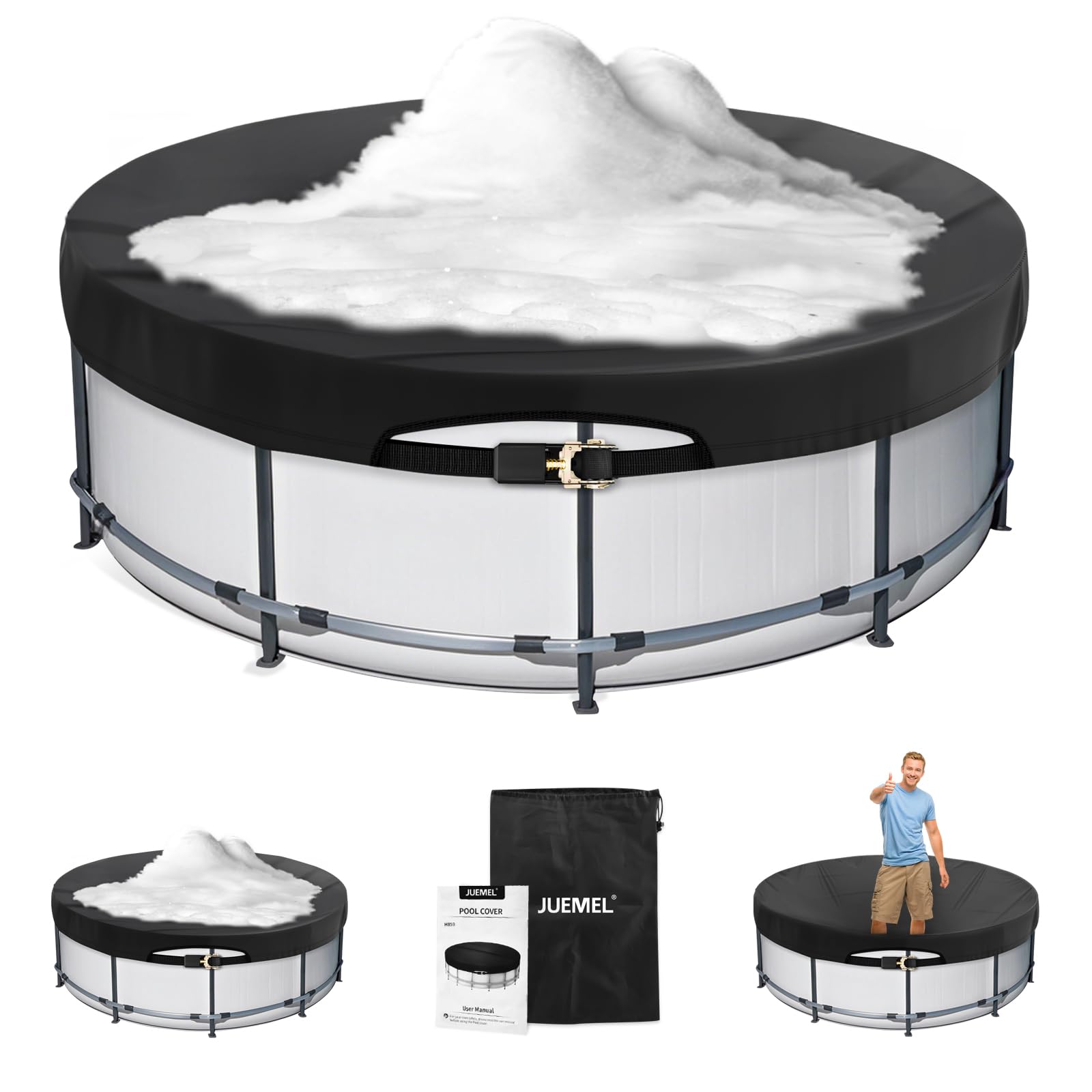 Photo 1 of 15FT/18FT Winter Round Pool Cover with Ratchet Strap Tightener | Easy Installation Pool Covers for Above Ground Pools | Solar Hot Tub Cover Ideal for Hydrophilic and Dustproof for Backyard