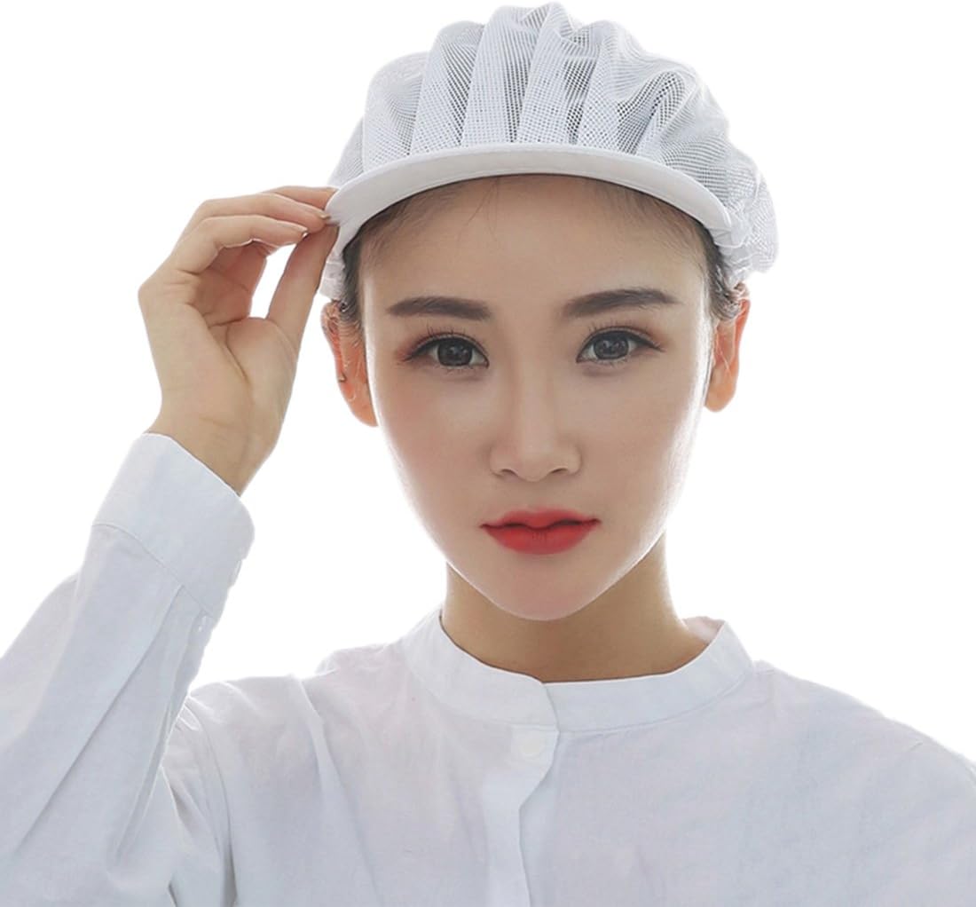 Jiyaru Chef Hat Mesh Unisex Caps Workshop Protective Working Elastic Hats for Kitchen Manufacturing
