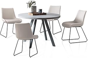 Zerifevni Round Dining Table and Chairs for 4, MDF Table and PU Chairs Set 4 for Kitchen, Living Room, Dining Room,Reception Room (Table with 4 Black Leg Chairs)