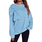 Fisoew Womens Oversized Sweatshirt Bow Tie Long Sleeve Crewneck Casual Fall Pullover Tops