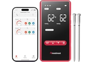 Meatmeet X Pro Wireless Meat Thermometer with Dual Wi-Fi & Bluetooth, Digital Meat Thermometer with 2 Probes & LED Display Ba