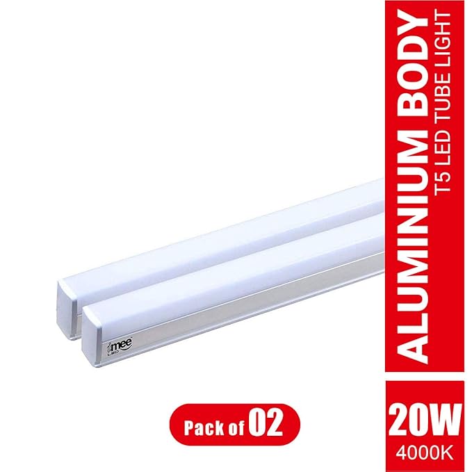 imee 20 W Extra Bright 2000 Lumens Strong Aluminium Body T5 LED Tube Light 4000K (Warm White Light), Batten Length 4 ft, with Fitting Clamps and Screws, Pack of 2