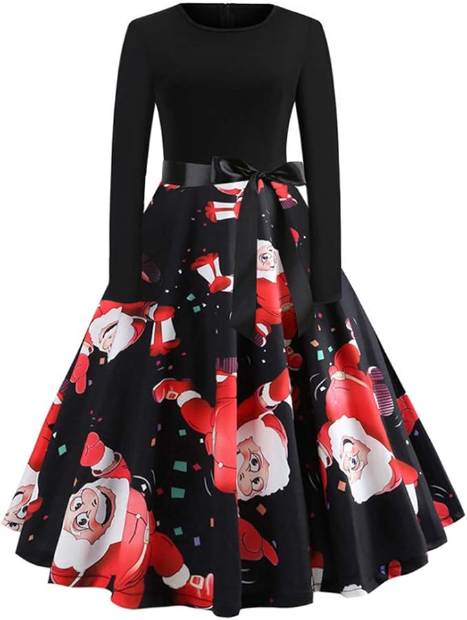 Kleid Timogee Damen Weihnachtskleid Druck-Kleidrock Weihnachten Geschenk Herbst Weihnachtsbandrock Tr/&auml;gerloses Cosplay