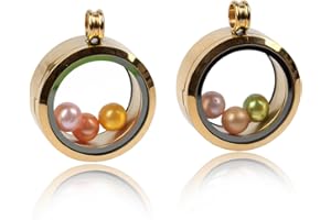 Africanbeads 2PCS 30MM Floating Charm Locket Necklace with 6 Freshwater Pearls,316L Stainless Steel Clear Glass Locket,Small Waterproof Living Memory Pendant for Women(Without Chain)