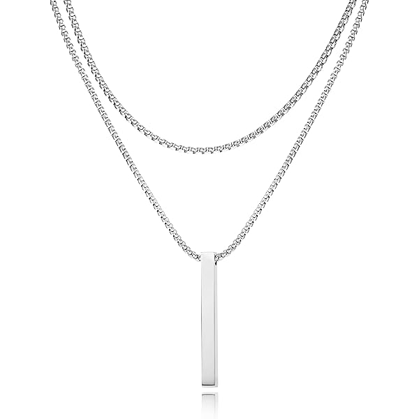 Vertical Bar Necklaces for Men, Layering Stainless Steel Geometric