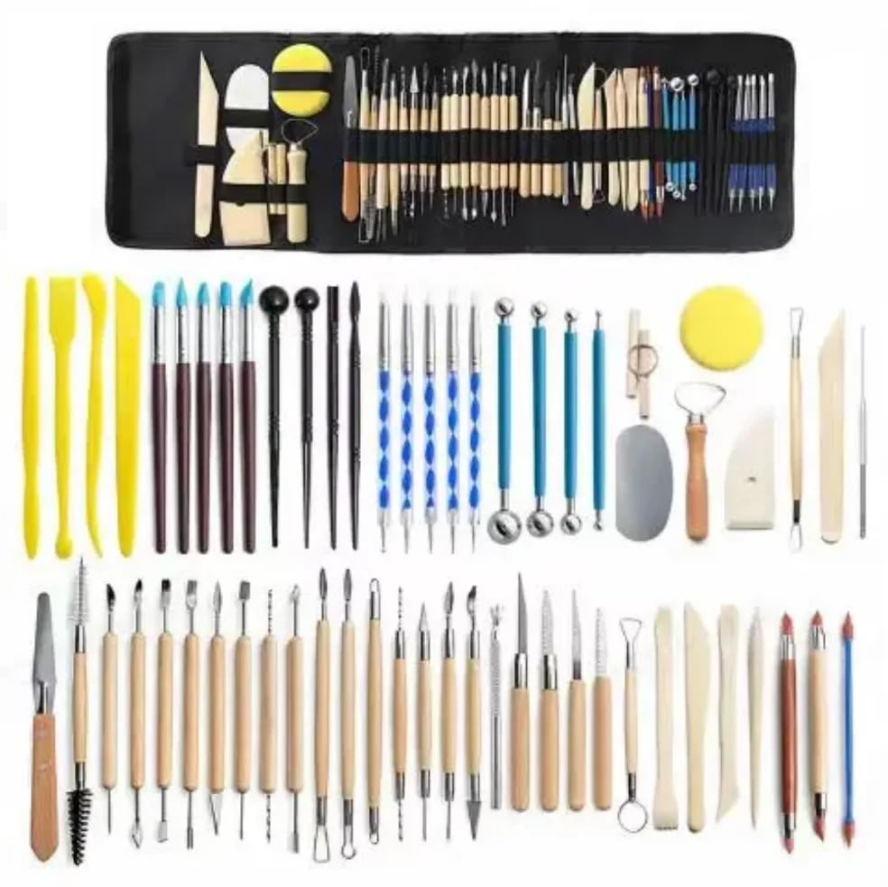 Polymer Clay Tools 61 pcs Sculpting Set Shaping Modeling Dotting Carving Engraving Embossing Supplies Accessories Kit Ceramic Sculpture Wax DIY Pottery Crafts Adults Beginners