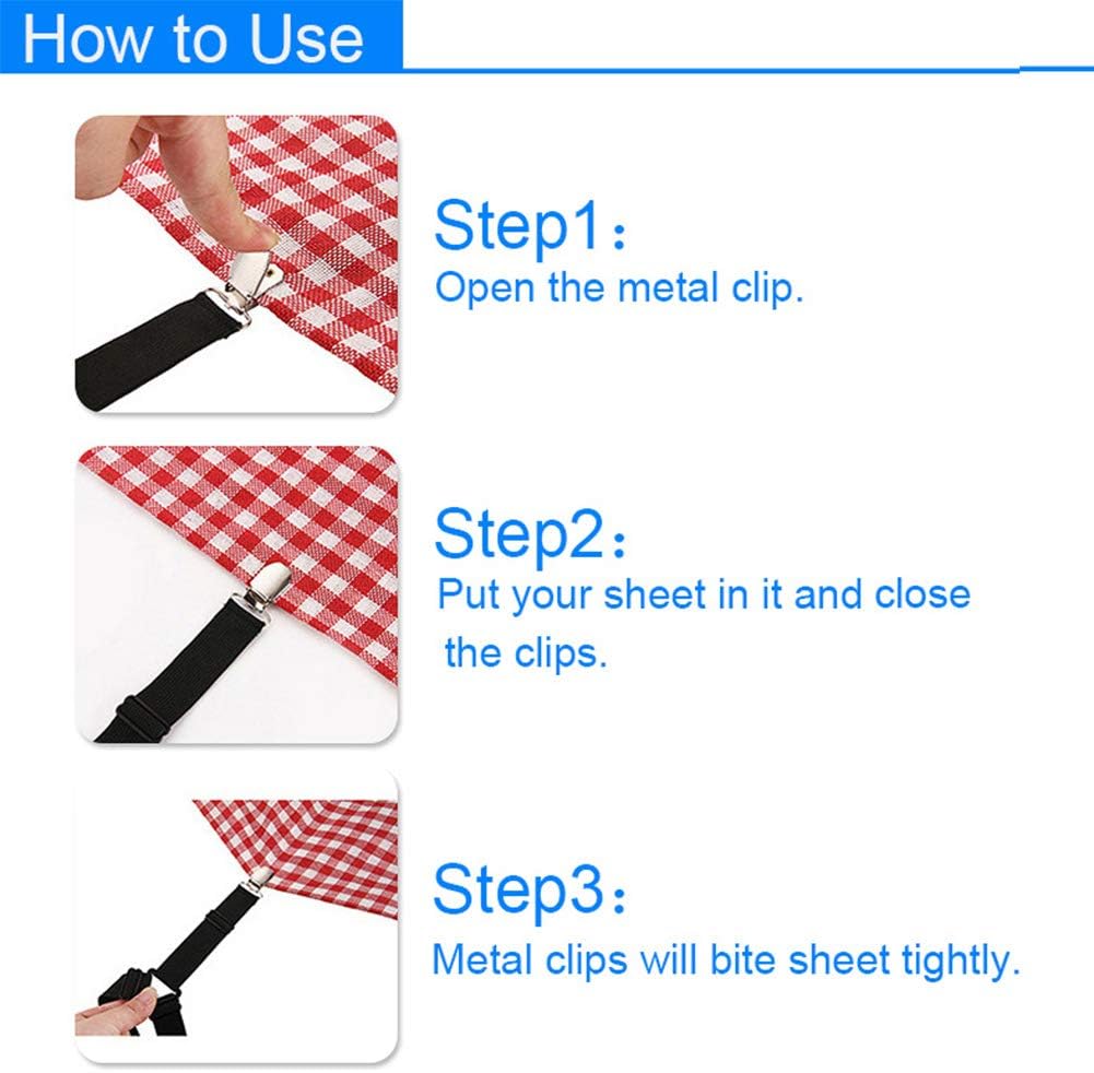 Rareccy Bed Sheet Holder Straps, Adjustable Bed Sheet Fastener and Triangle Elastic Mattress Sheet Clips Suspenders Grippers Fasteners Heavy Duty Keeping Sheets Place for Bedding Mattress (4 PCS): Home & Kitchen