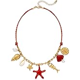 INNERDIVA Ocean Charm Necklace, Gold Shell Fish Coin Starfish Fashion Pendant Necklace - Beach Themed Pendant Jewelry Women Gifts