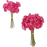 IPOPU Hot Pink Flowers Artificial Ranunculus 2Bouquets Silk Flowers with Stems 12PCS Mini Fake Flowers for DIY Wedding Bouquet Bridal Shower Decorations Floral Filler Flowers Centerpieces (Hot Pink)