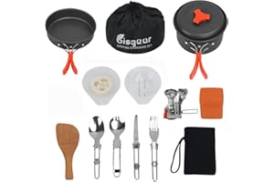 Bisgear 16pcs Camping Cookware Set - Backpacking Stove & Mess Kit - Pots, Pans & Accessories - Survival Gear
