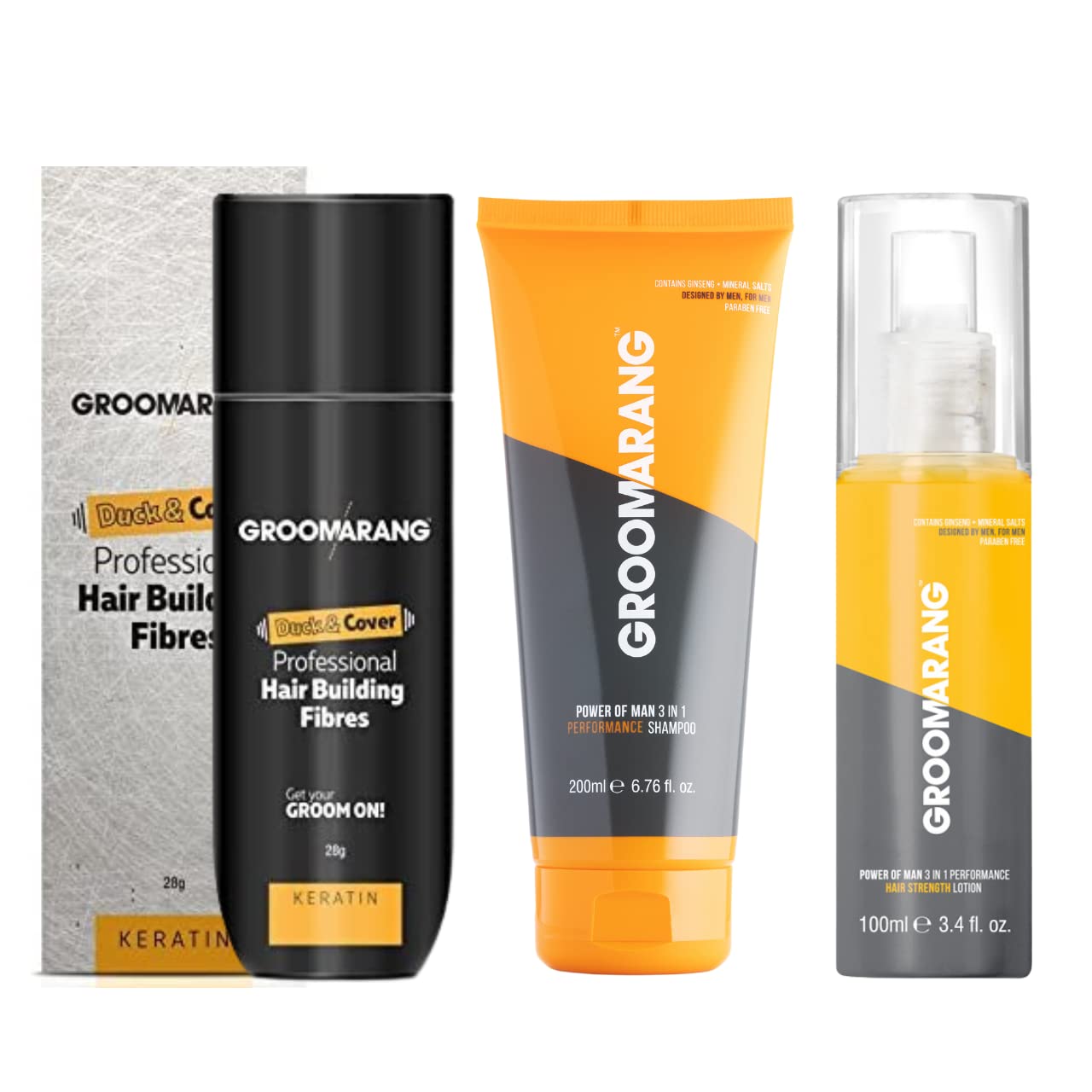 Hair Fibres GROOMARANG Keratin Hair Building Fibres for Thinning Hair - Instantly Conceals Thinning Areas for Fuller Thicker Hair - For Men & Women 28g + Shampoo & Hair Loss Lotion (Light Brown)