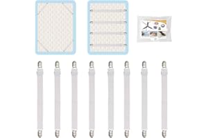 QOECYCTH 8Pcs Adjustable Bed Sheet Straps Clips, Elastic Mattress Sheet Fasteners Holder and Suspenders, Grippers to Hold Sheet, Mattress, Sofa, Couch, Table Cloth, Recliner Ironing Board Cover and More