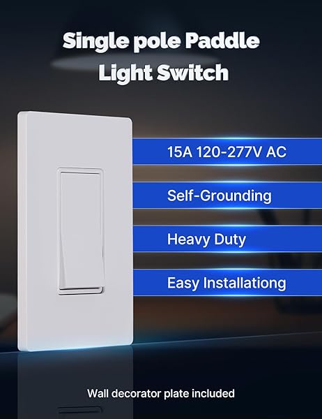 [12 PACK] MOES PADDLE ROCKER LIGHT SWITCH, SINGLE POLE ON OR OFF LIGHT SWITCH 15AMP 120V, GLOSSY WHITE DECORATOR LIGHT SWITCH, SELF GROUNDING