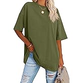 Fisoew Women's Oversized T Shirts Tees Half Sleeve Crew Neck Cotton Tunic Tops