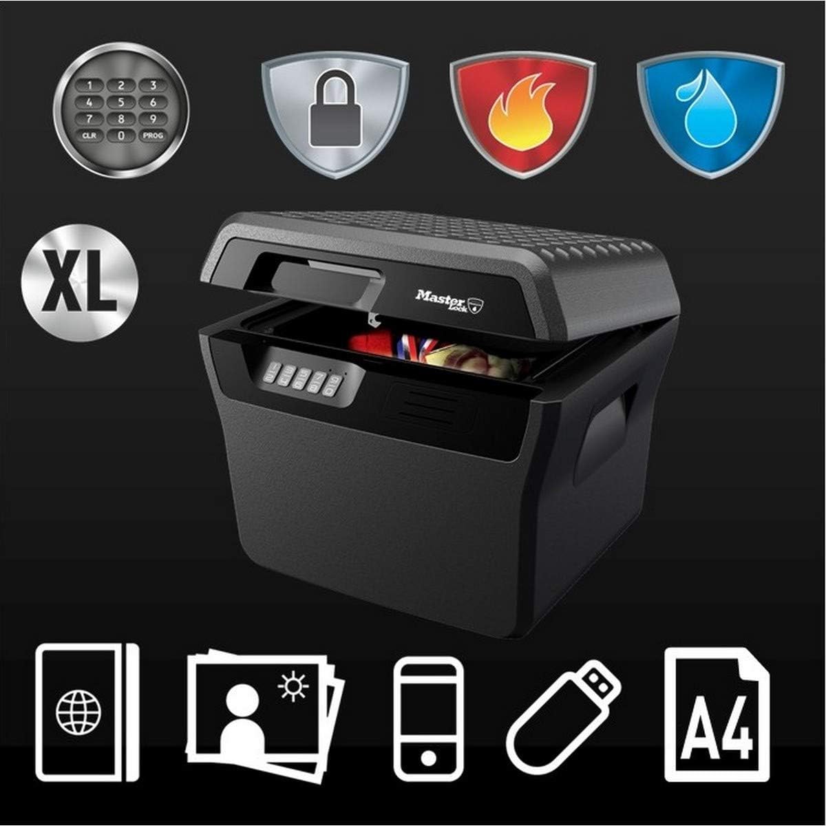 MASTER LOCK Certified Fireproof and Waterproof Safe Box with Digital Combination, 18.5L, 421 x 359 x 351 mm, Portable - Image 3