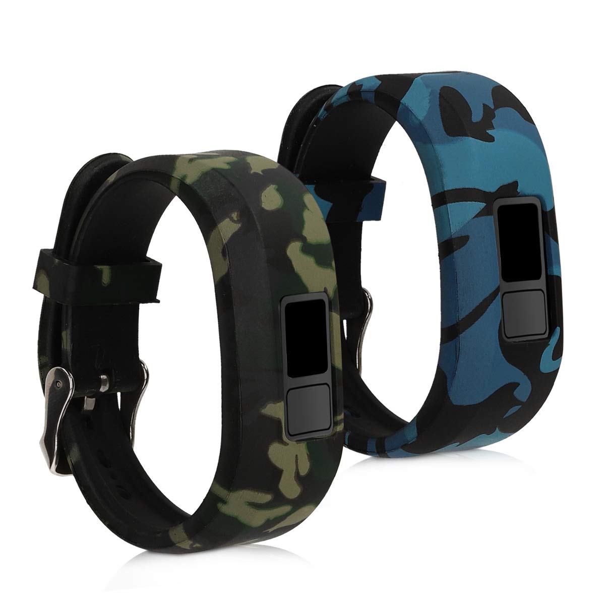 kwmobile 2x Silicone Straps Compatible with Garmin Vivofit jr. / jr. 2 - Set of 2 Fitness Tracker Replacement Watch Band Strap - camouflage Black/Light Green/Dark Green