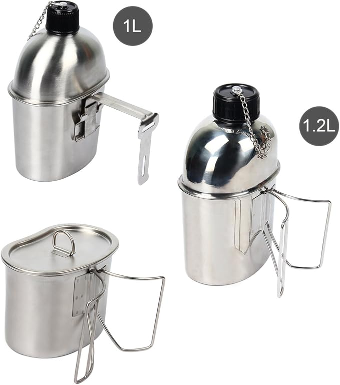 Hollazilla キャンティーン カバー付き 3点セット 1 2l キャンプ クッカー メスティン メスキット ハンドル付 ハンゴウ 飯盒 水筒 パップテント 直火ok ラーメン パスファインダー アウトドア Hollazilla マグ シェラカップ Amazon