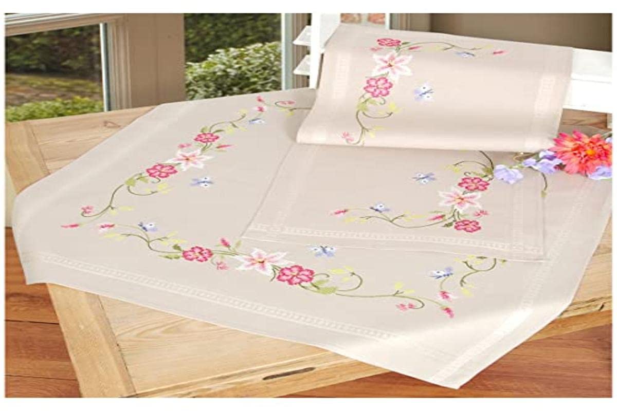 Vervaco "Flowers and Butterflies Runner Embroidery, 100 Percent Cotton, Multi-Colour