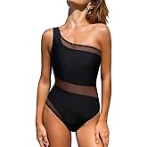 CUPSHE Women's One Piece Swimsuit One Shoulder Asymmetrical Neck Open Panel Bathing Suit Mesh Panel