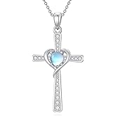 OUTANG Cross Necklace for Women 925 Sterling Silver Moonstone Cross Religious Pendant Ladies Jewelry Gifts