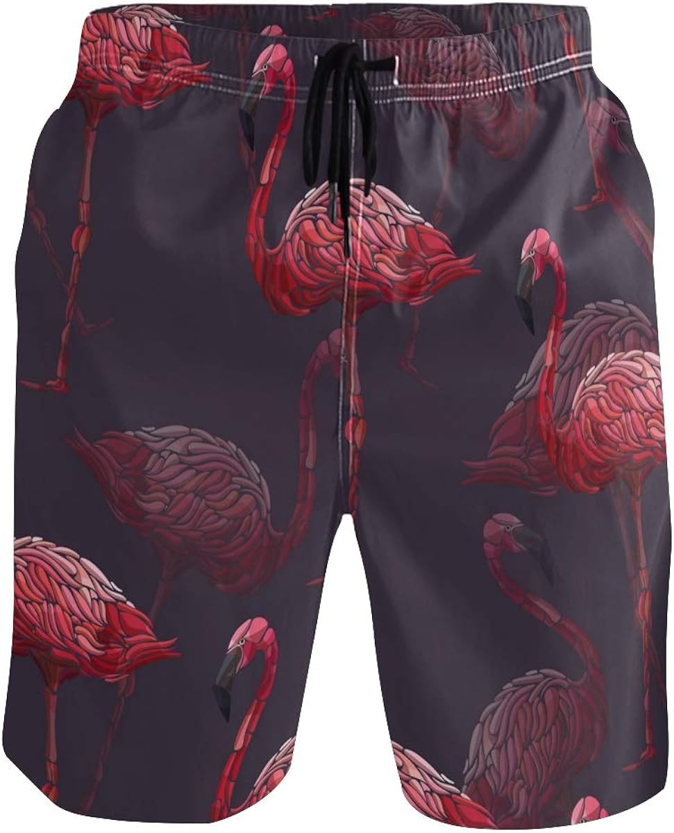 Ahomy Men's Quick Dry Board Shorts Watercolor Tropical Flamingos Swim