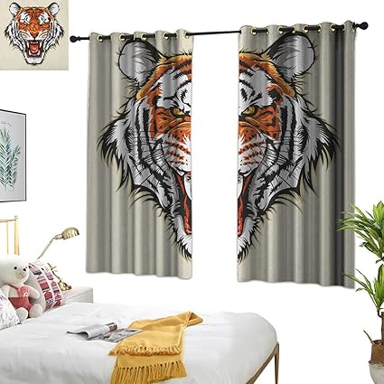 Amazon Com Grey Curtains Tiger Angry Ready To Attack Beast With