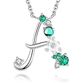 VIKI LYNN Initial Necklace for Women 925 Sterling Silver Letter A to Z Pendant Necklace with Green Cubic Zirconia Mother’s Day Anniversary Graduation Charm Jewelry Gift for Women, Mom, Wife, Friend