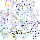 Baby Bandana Bibs, KeNeer 15Pack Organic Cotton and Cute Patterns Bibs with Adjustable Snaps, Drooling & Teething Gifts for Boys and Girls