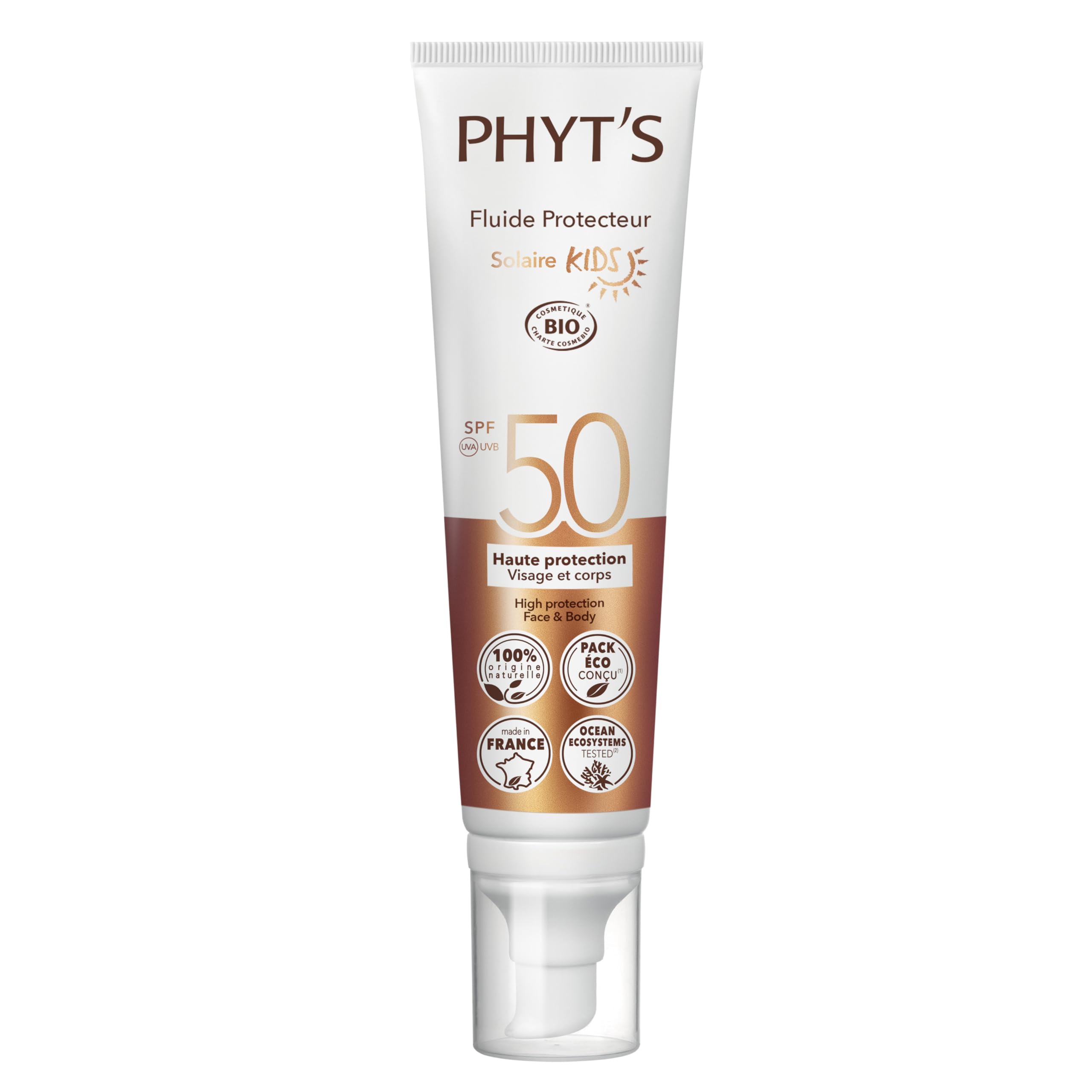 High Protection Face and Body Protective Fluid Kids SPF 50 by Phyts for Kids - 3.3 oz Sunscreen