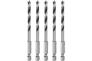 HARFINGTON 5pcs Brad Point Drill Bit 5mm (1/5") Dia Bearing Steel 1/4" Hex Shank Wood Drill Bits 2.01" Working Length Spiral 