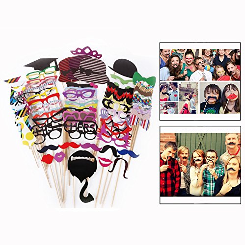 OFKPO 76pcs Photo Booth Props Colorful Moustache Mask Lips Hat Props on a Stick for Party Birthday Wedding Christmas