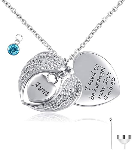 Aunt Urn Necklaces For Ashes Angel Wing Birthstone Charm Heart Cremation Jewelry Keepsake Memorial Necklace Pendant Necklaces Men Lebongkab Go Id