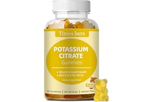 TINIES BERS Potassium Gummies for Adults Kids, Sugar Free, Support Leg Cramps & Muscle & Heart Health, Vital Electrolyte, as Potassium Citrate, Best Potassium Gummies for Stones, Vegan, Non-GMO, Lemon Flavor, 60