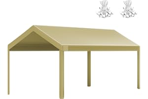 MARS EXPLO 10x20 FT Heavy Duty Carport Replacement Canopy Cover, Durable Waterproof Tarp Shelter Top for Car, Garage, or Outdoor Use, Beige Color with Ball Bungees for Secure Fit