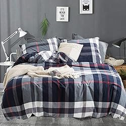 Cottonight Navy Blue Plaid Comforter Set King