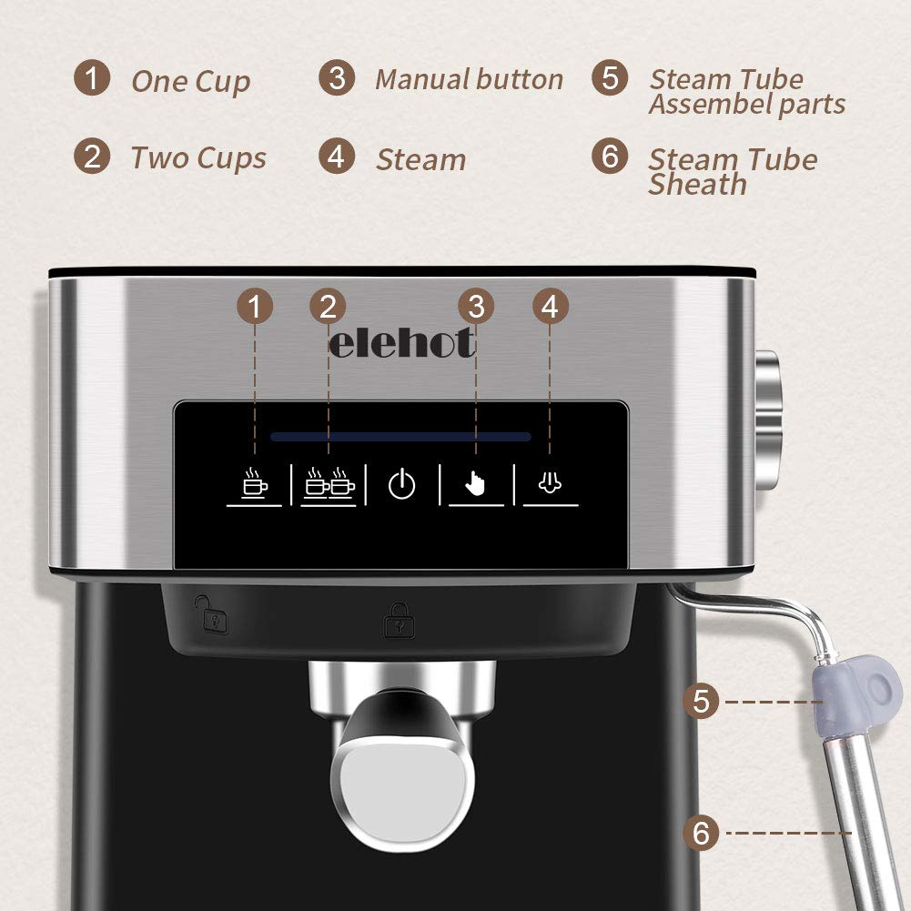 Elehot Coffee Makers Espresso Machine With 15 Bar Pump And Milk Frother Stainless Steel850w Black