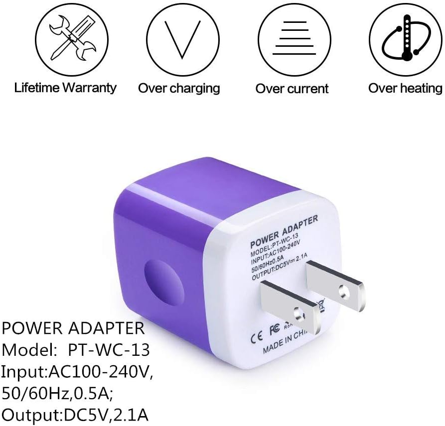 5 Pack USB Charger Wall Plug HUHUTA Dual Port 2.1A USB Phone Charger Adapter Block Box Replacement Fast Charging Plug Compatible for iPhone Xs, iPad, Samsung Galaxy S20, Moto, Google Pixel and More: Home Audio & Theater