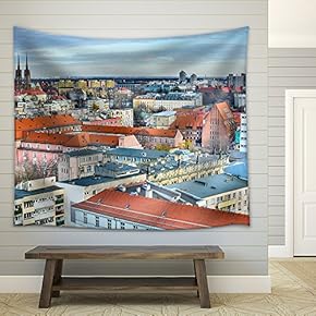 Old Town Bird Eye View - Fabric Wall Tapestry Home Decor - 51x60 inches